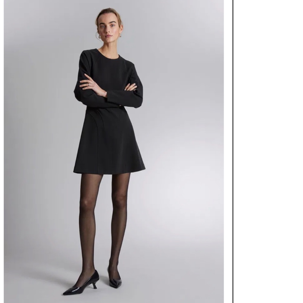 & Other Stories Crepe black long sleeve mini dress